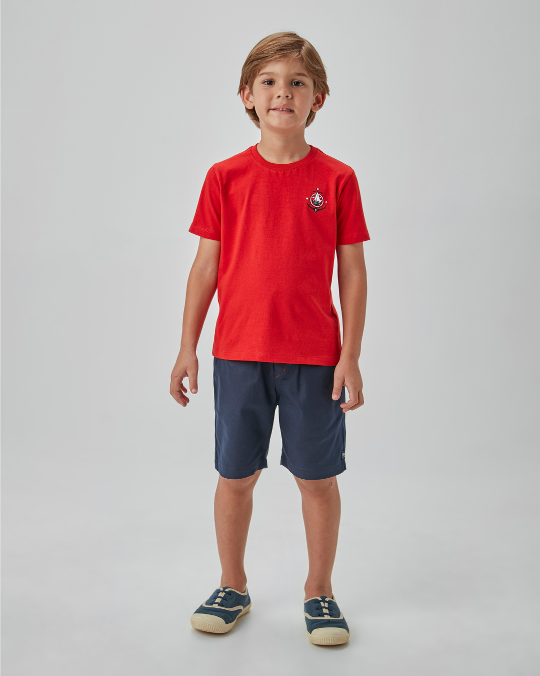 Conjunto Infantil Camiseta Algodão Navy e Bermuda Sarja Marinho - Beabá