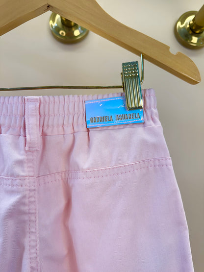 Calça Infantil Wide Sarja Rosa Lacinhos Laterais - Gabriela Aquarela