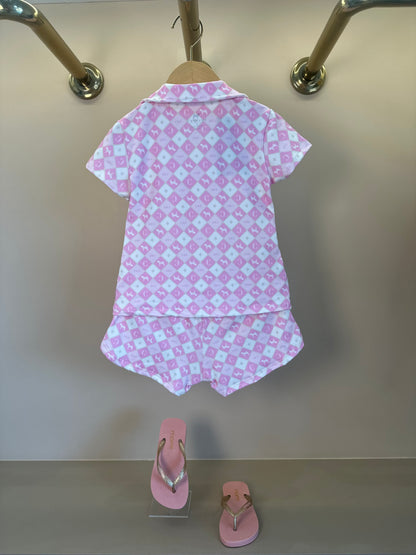 Pijama Infantil Camisa e Shorts Suede Rosa - Charpey