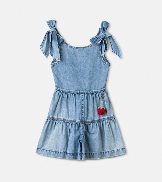 Macaquinho Infantil Jeans Chaveiro Morango - Animê