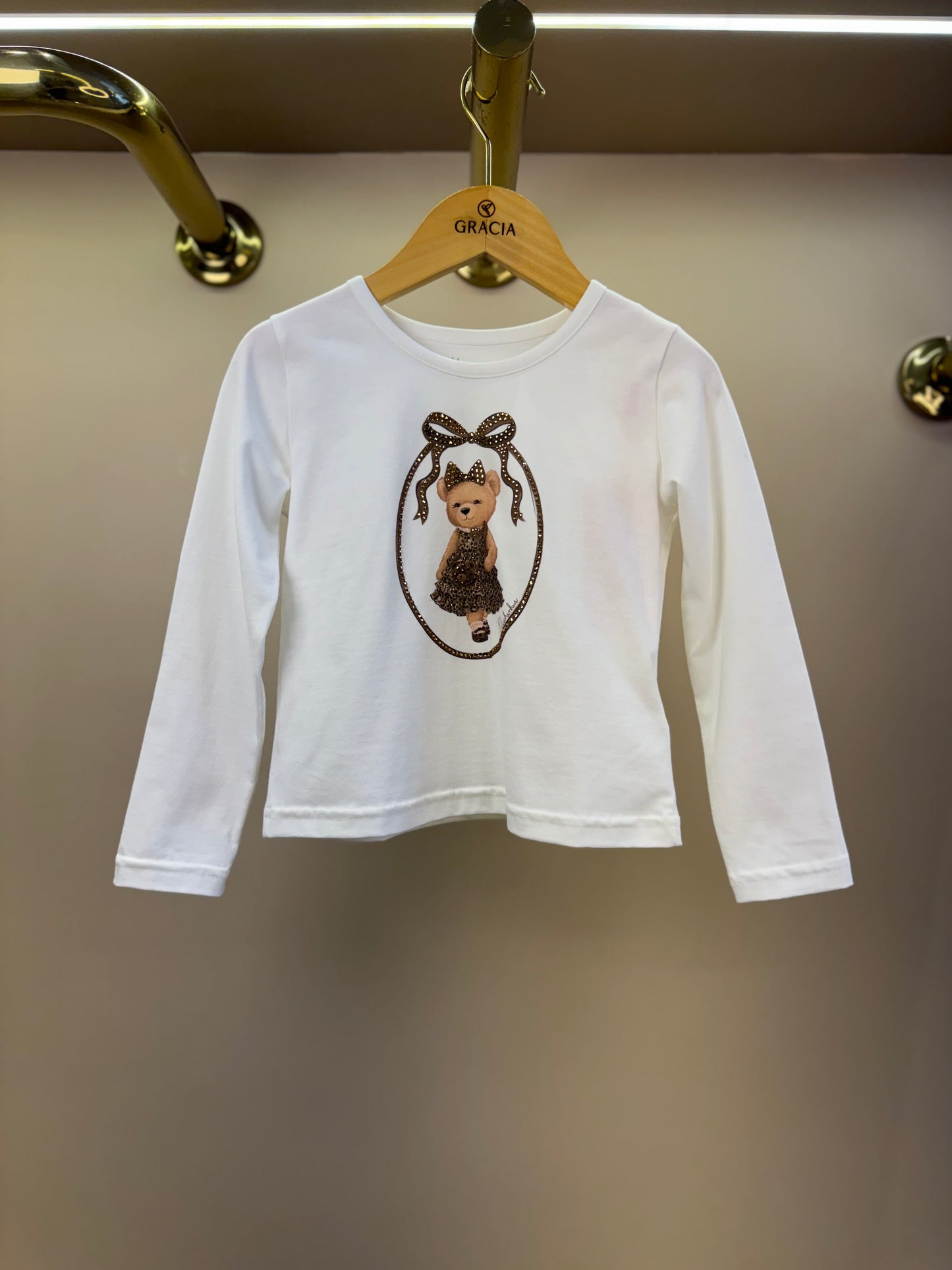 Blusa Infantil Cotton Ursinha Moldura Cristais Off White - Pituchinhus