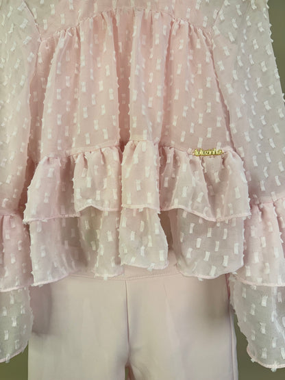Conjunto Infantil Blusa Chiffon com Babados e Calça Alfaiataria - Luluzinha