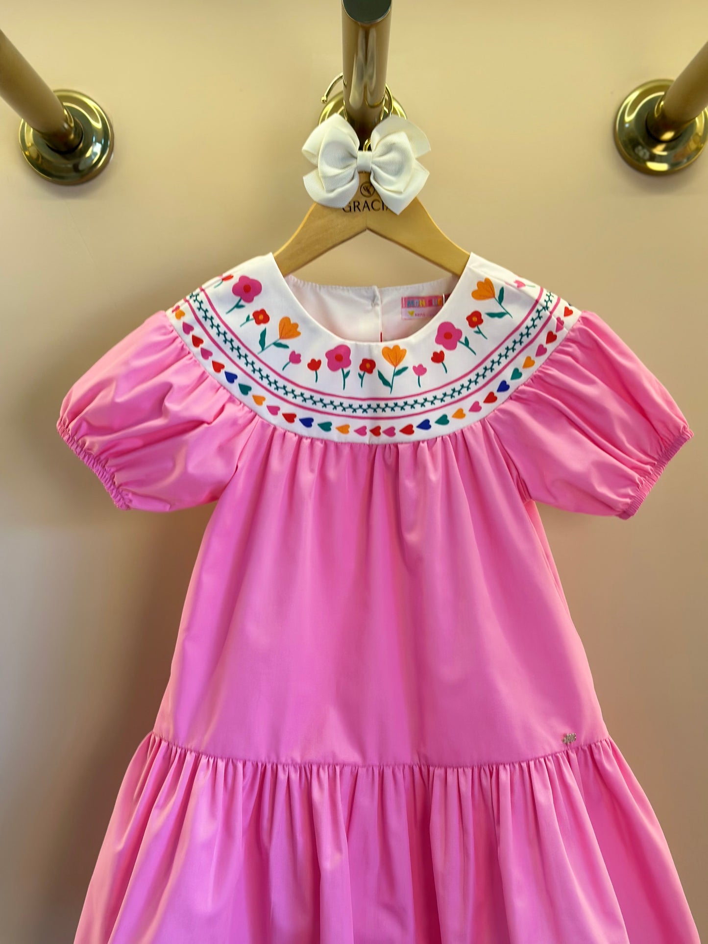 Vestido Infantil Algodão Rosas e Corações na Gola - Mon Sucre