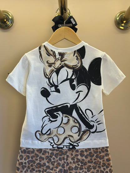 Conjunto Infantil Blusa Minnie Lacinho e Shorts Sarja Animal Print - Animê