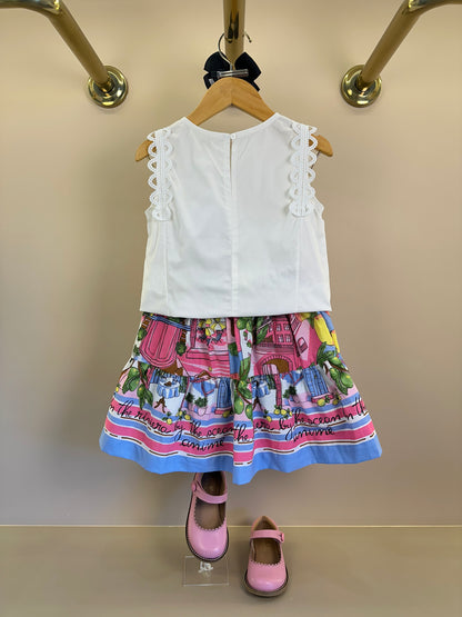 Conjunto Infantil Regata Rendinha e Saia Estampa Limões Laço Maxxi - Animê