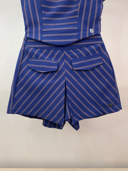 Conjunto Teen Top Cropped Listrado Marinho e Shorts Bolsos Frontal - Two In