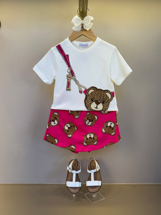 Conjunto Infantil Blusa Bears Lateral e Shorts-Saia Estampa Bears - Momi