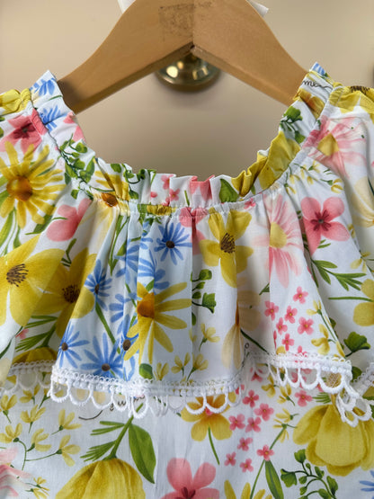 Conjunto Infantil Estampa Floral Blusa Ombro á Ombro Com Babado e Saia - Animê