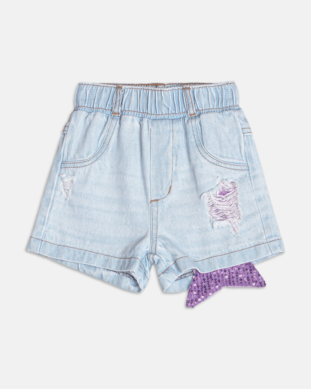 Conjunto Infantil Blusa Ariel Strass e Shorts Jeans Calda Paetês - Momi