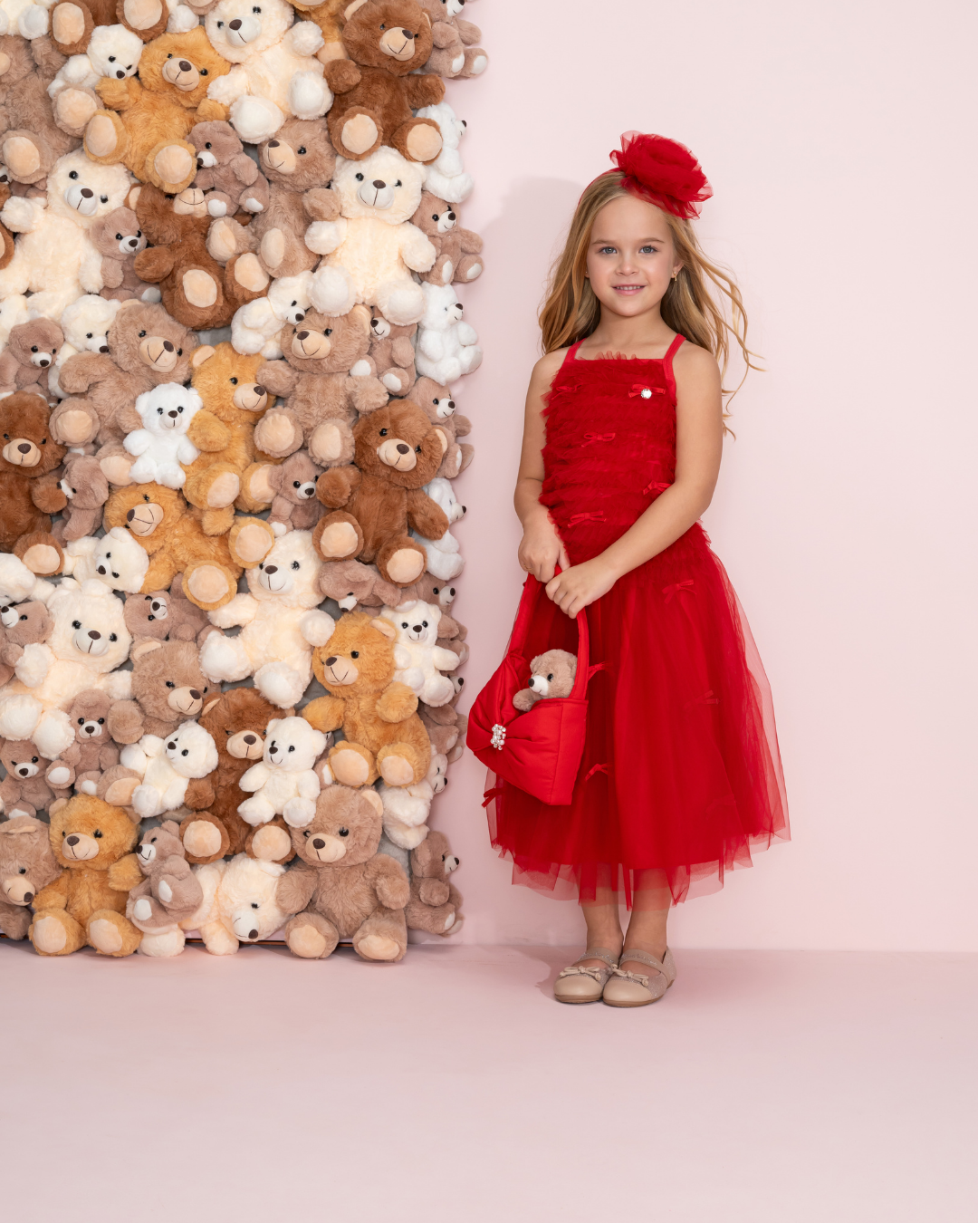 Conjunto Infantil Blusa Tule Frufru e Saia Midi Lacinhos Bordados - Pituchinhus