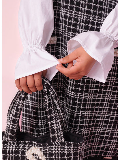 Vestido Infantil Tricot Xadrez Ursinho Mangas de Algodão - Pituchinhus PRÉ-VENDA