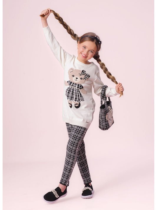 Conjunto Infantil Maxi Blusa e Legging Ursinha Xadrez - Pituchinhus PRÉ-VENDA