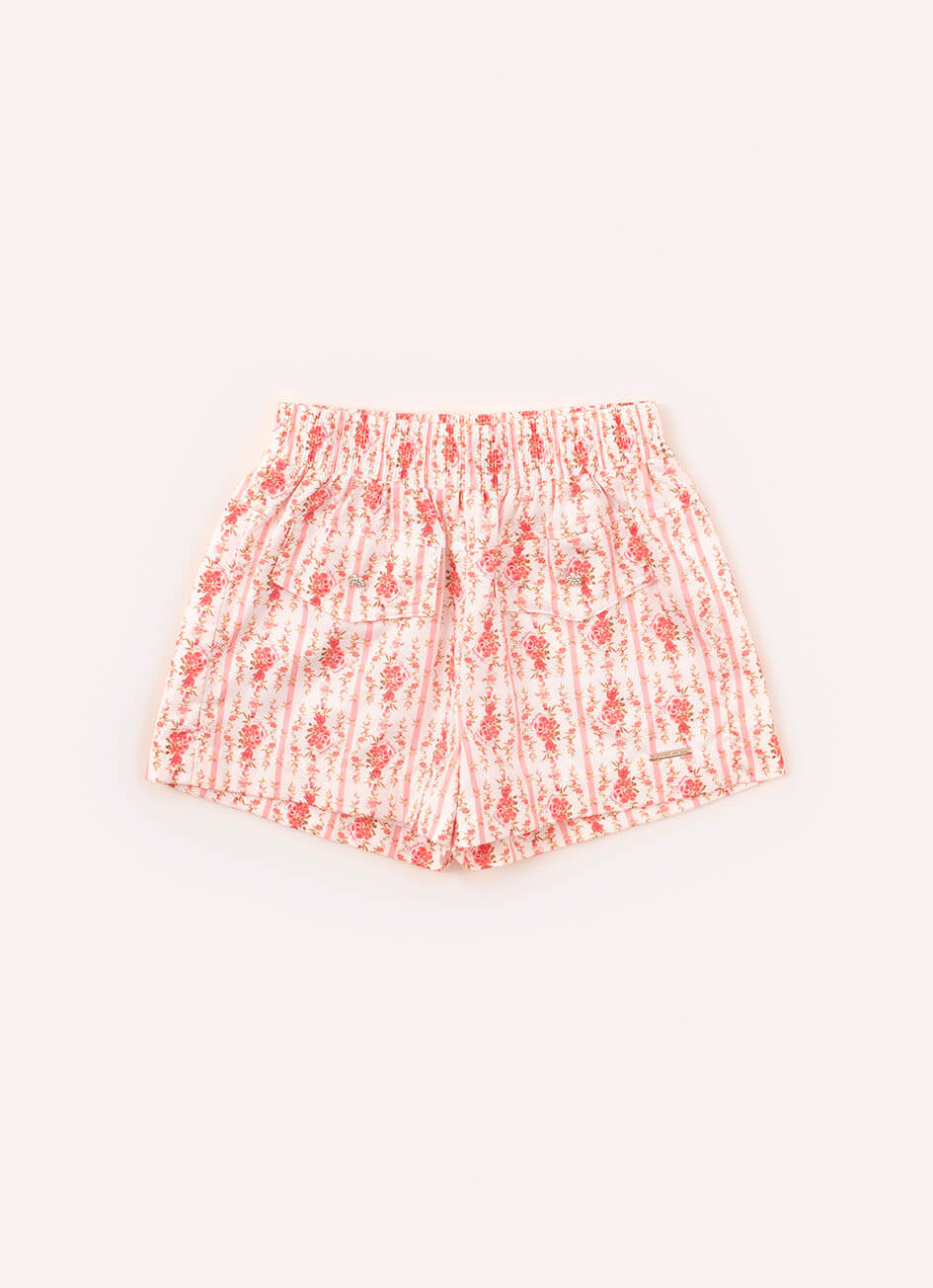 Shorts floral com botões joia Pituchinhus