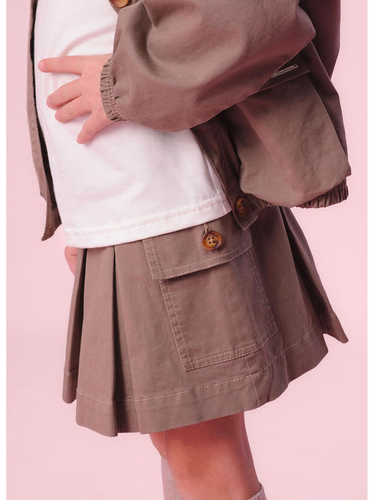 Saia-shorts Infantil Sarja Pregas Bolso Cargo - Pituchinhus PRÉ-VENDA
