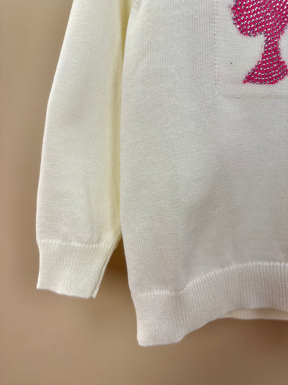 Blusa Infantil Tricot Silhouette Barbie Off White - Pituchinhus