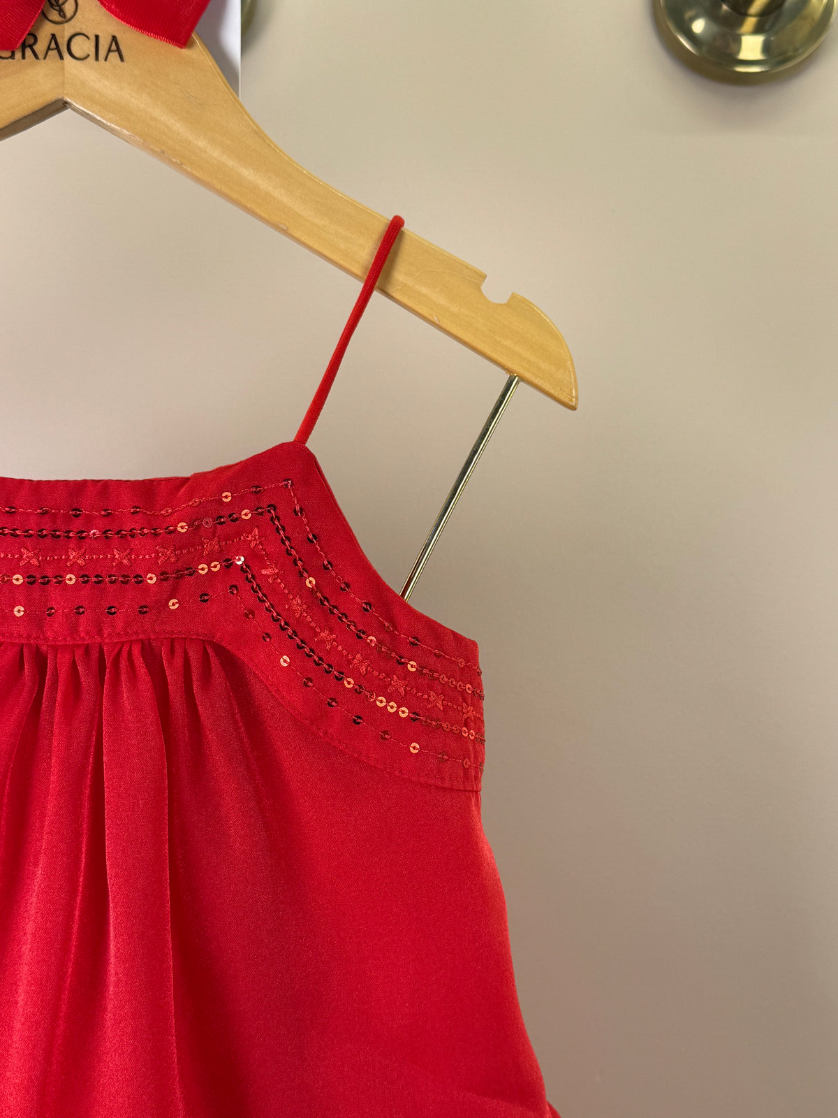 Vestido Infantil Bordado Alça Fina Vermelho - Petit Cherie