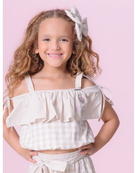 Blusa Infantil Ciganinha Xadrez Patches - Pituchinhus