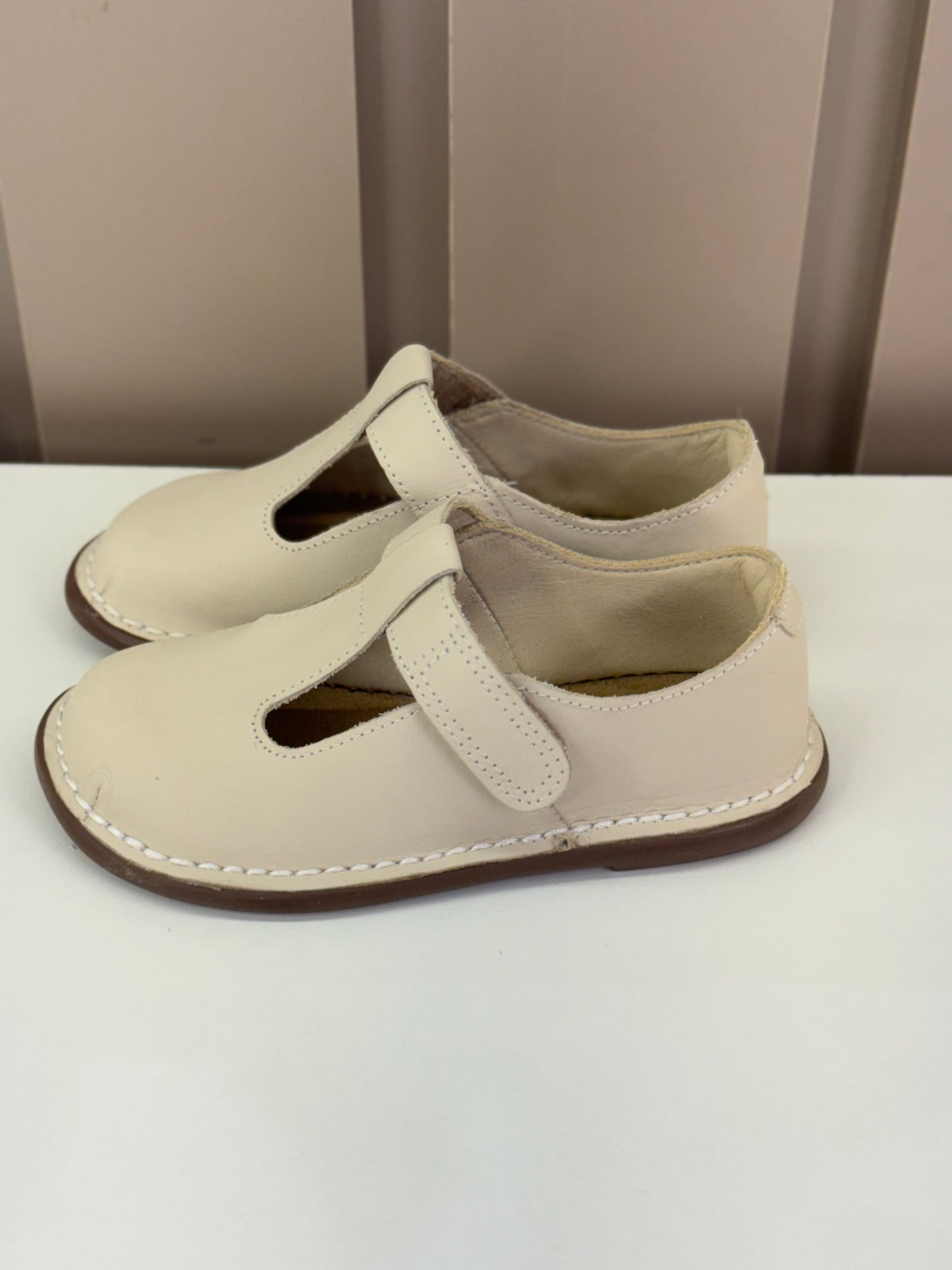Sapato Infantil Couro Colegial Creme - Petit Cheval
