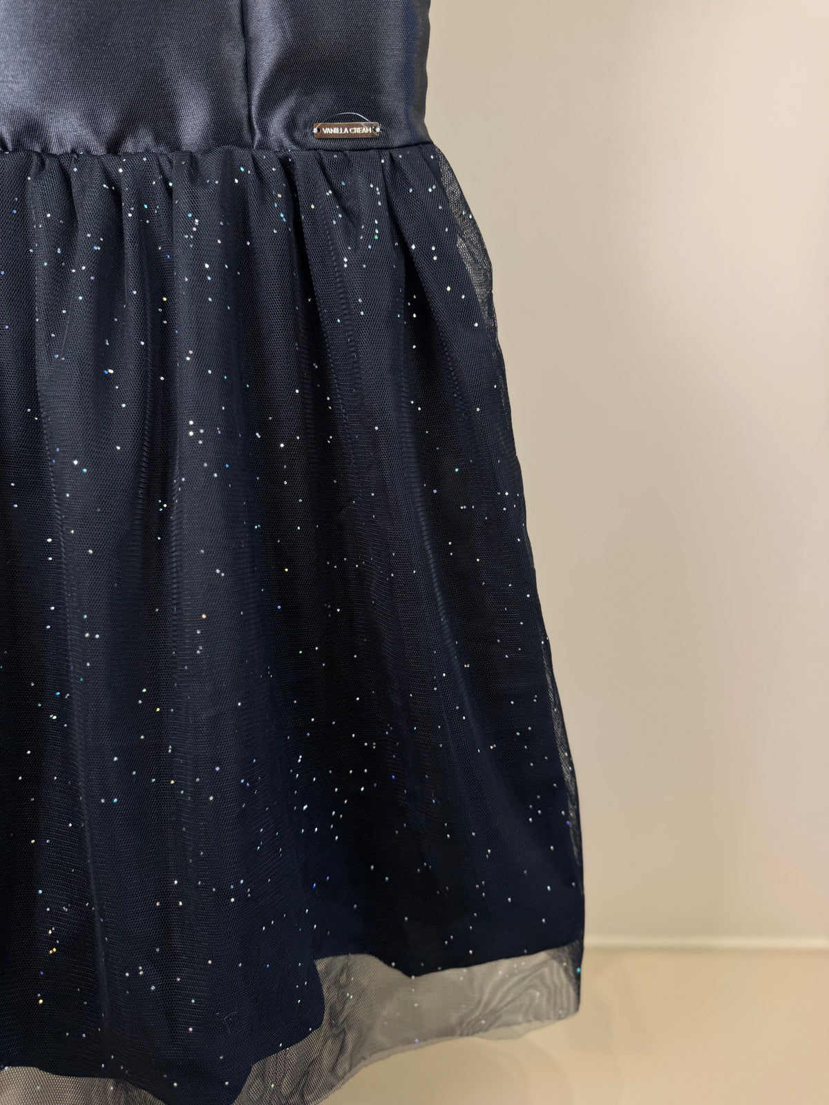 Vestido Teen Saia Em Tule Brilhante Preto - Vanilla Cream