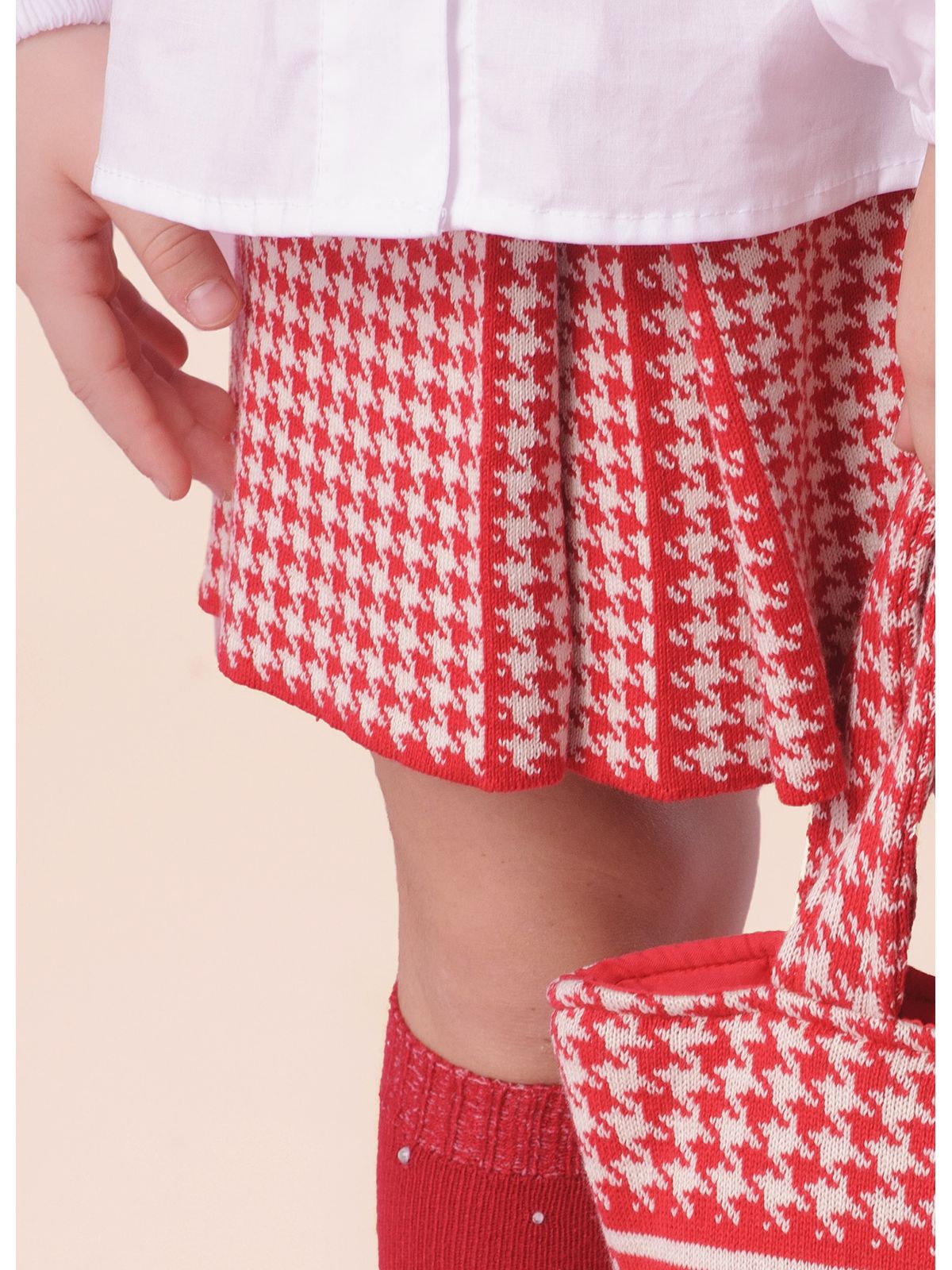 Conjunto Infantil Colete Ponto Rendado e Saia Tricot Pied Poule Prega - Pituchinhus