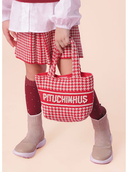 Conjunto Infantil Colete Ponto Rendado e Saia Tricot Pied Poule Prega - Pituchinhus