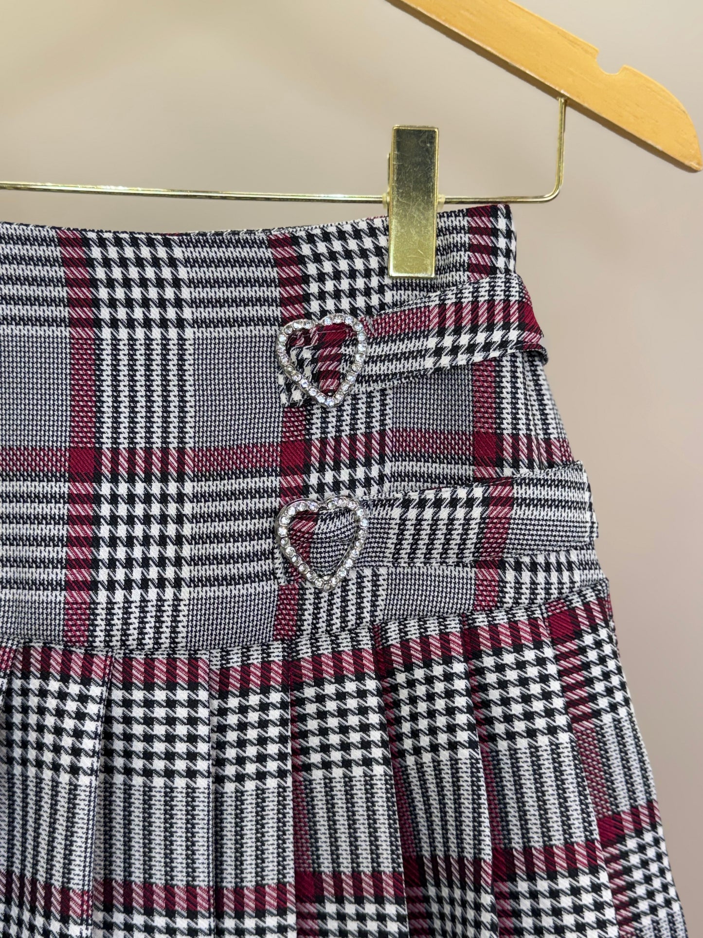 Saia-shorts Teen Pregas Alfaiataria Xadrez Coração Strass - Two In