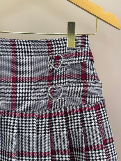 Saia-shorts Teen Pregas Alfaiataria Xadrez Coração Strass - Two In