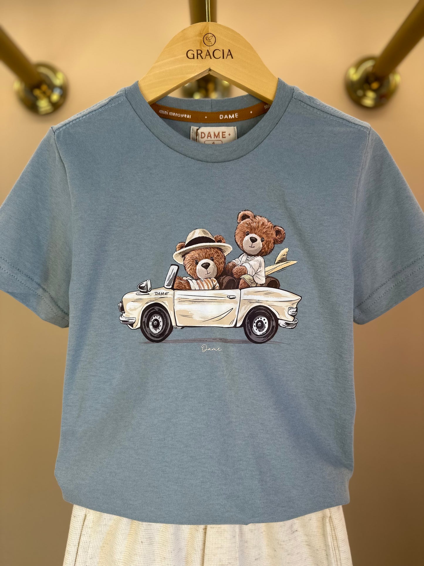 Conjunto Infantil Camiseta Algodão Teddy Conversível Malibu e Bermuda Moletom Algodão Linho - Dame