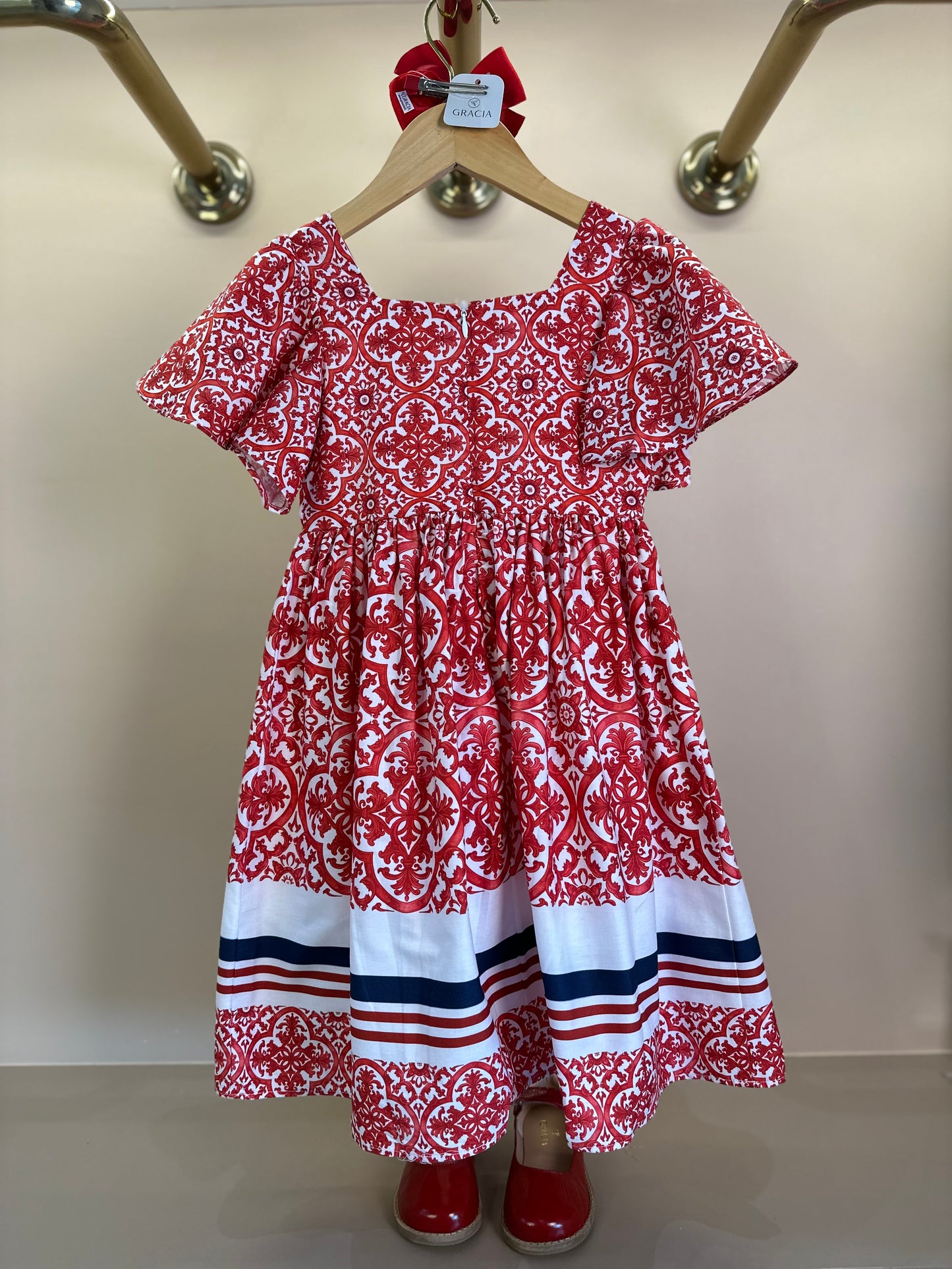 Vestido Infantil Midi Estampa DG Vermelho - Um Mais Um