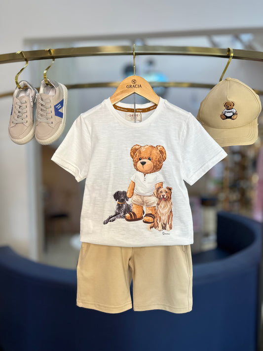 Bermuda Infantil Moletom Listrado Bege - Dame
