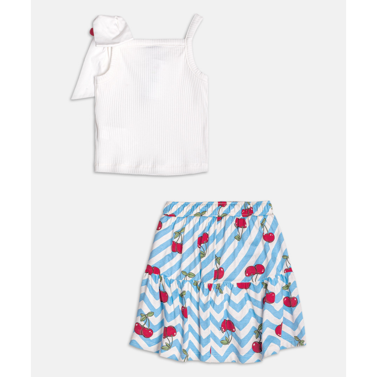 Conjunto Infantil Blusa e Saia Azul Cerejinhas - Momi PRÉ-VENDA