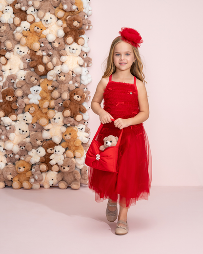 Conjunto Infantil Blusa Tule Frufru e Saia Midi Lacinhos Bordados - Pituchinhus