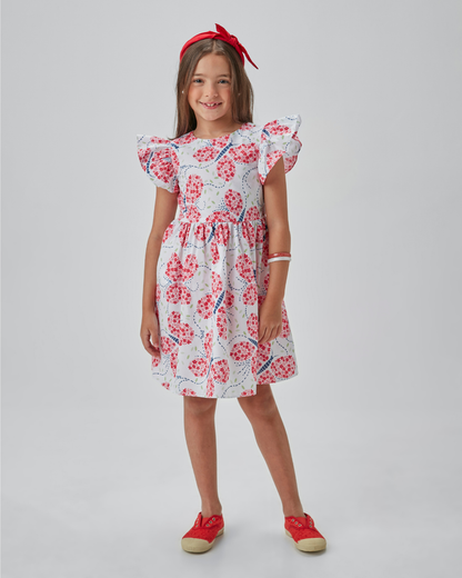 Vestido Infantil Algodão Rodado Estampado Detalhe nas Costas - Beabá