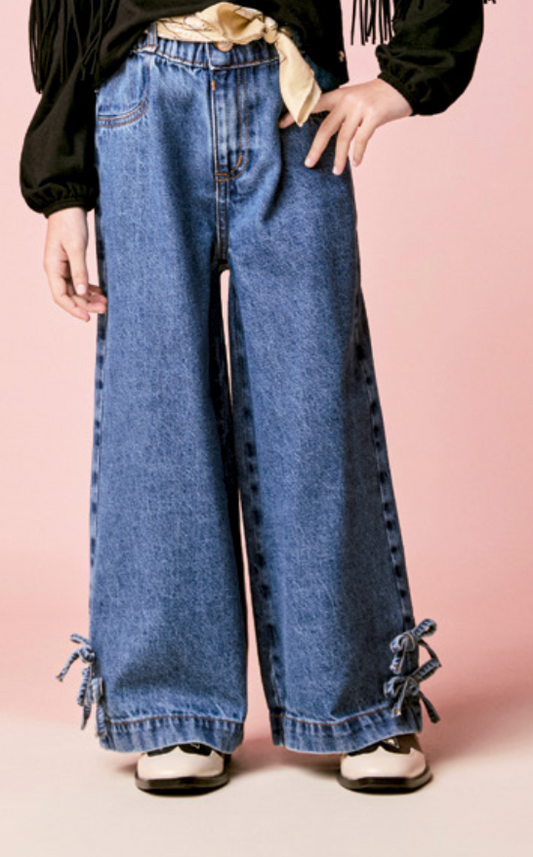 Calça Jeans Infantil Reta Laços Jeans - Momi