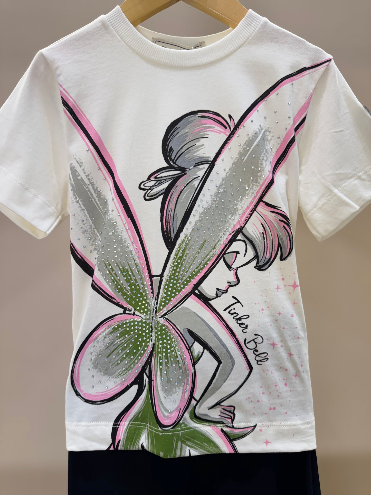 Conjunto Infantil Blusa Tiker Bell Off White e Legging Básica Preta - Animê Petite