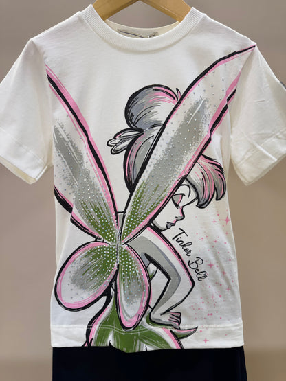 Conjunto Infantil Blusa Tiker Bell Off White e Legging Básica Preta - Animê Petite