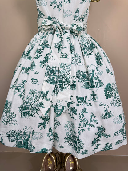 Vestido Infantil Linho Bordado Florais Verde - Petit Cherie