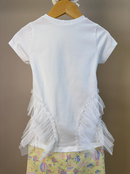 Conjunto Infantil Blusa Strass Em Tule e Calça Legging Estampada - Petit Cherie
