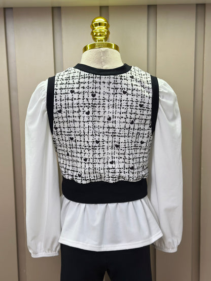 Conjunto Infantil Trio Blusa Comfy, Colete Tweed Molecotton e Legging Fly Tech Preta  - Infanti