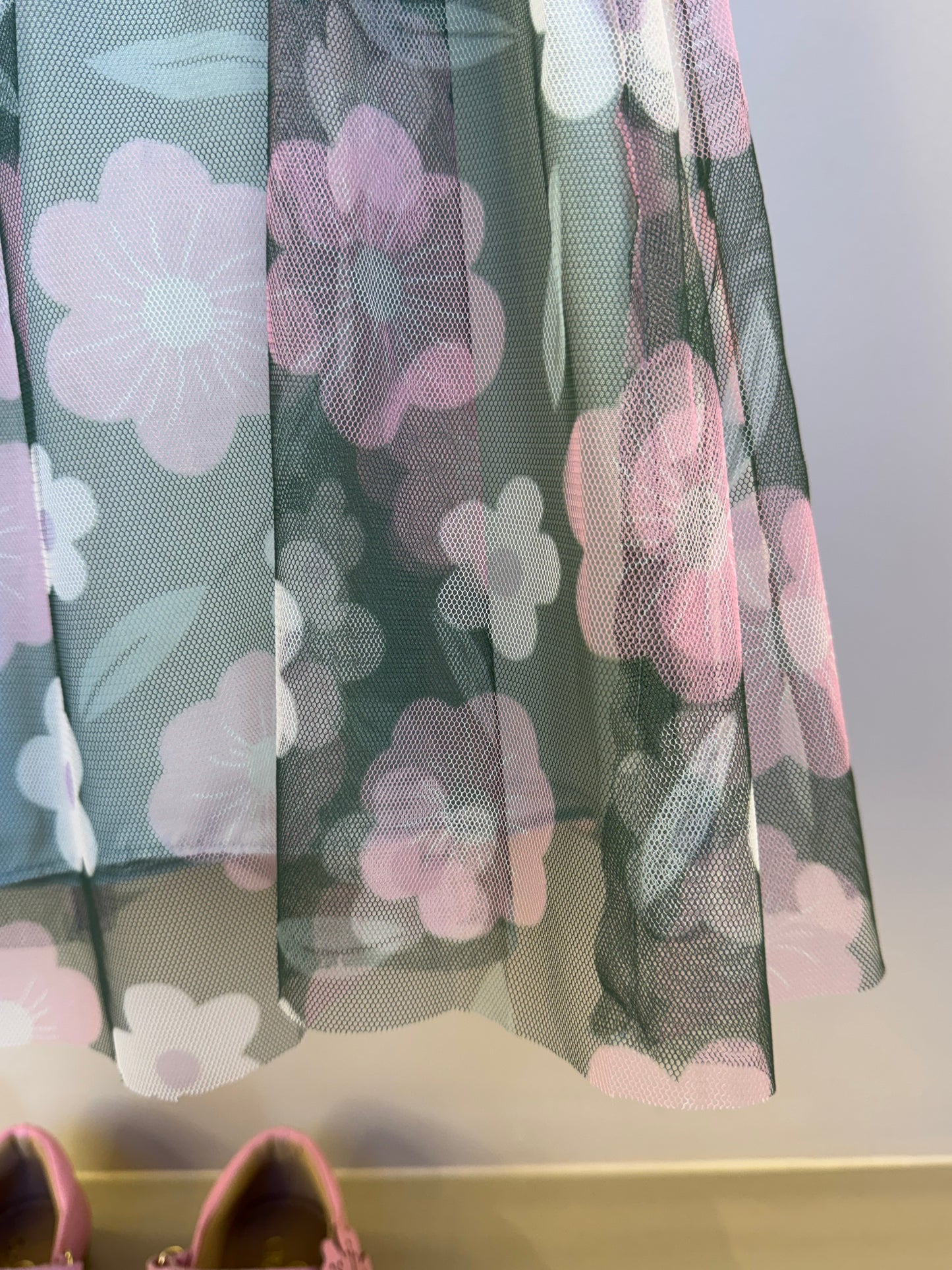 Vestido Infantil Trapézio Tule Estampado Flores - Mon Sucre