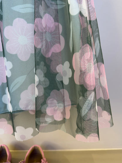Vestido Infantil Trapézio Tule Estampado Flores - Mon Sucre