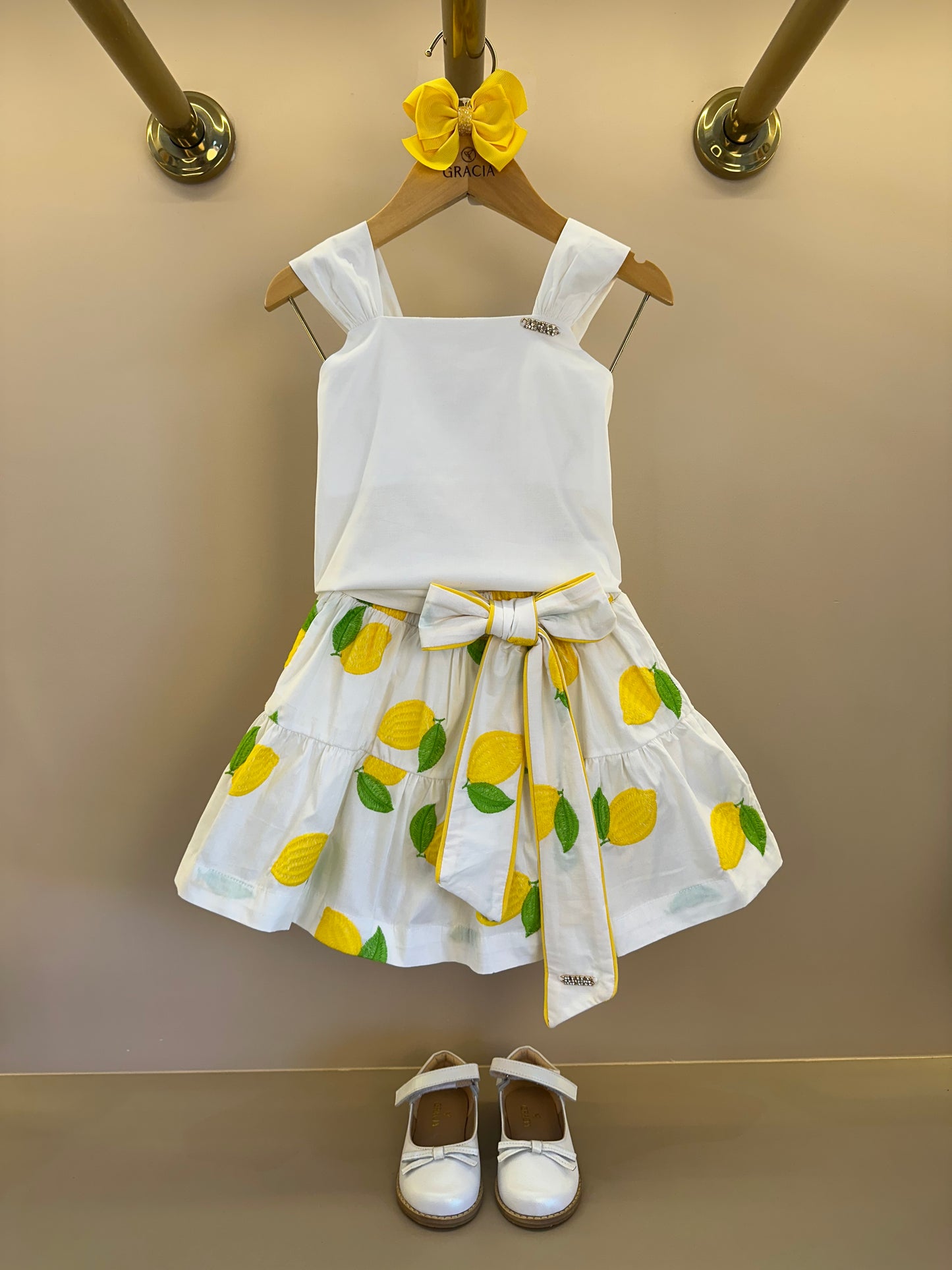 Conjunto Infantil Blusa Off e Saia Limões Soleil - Animê