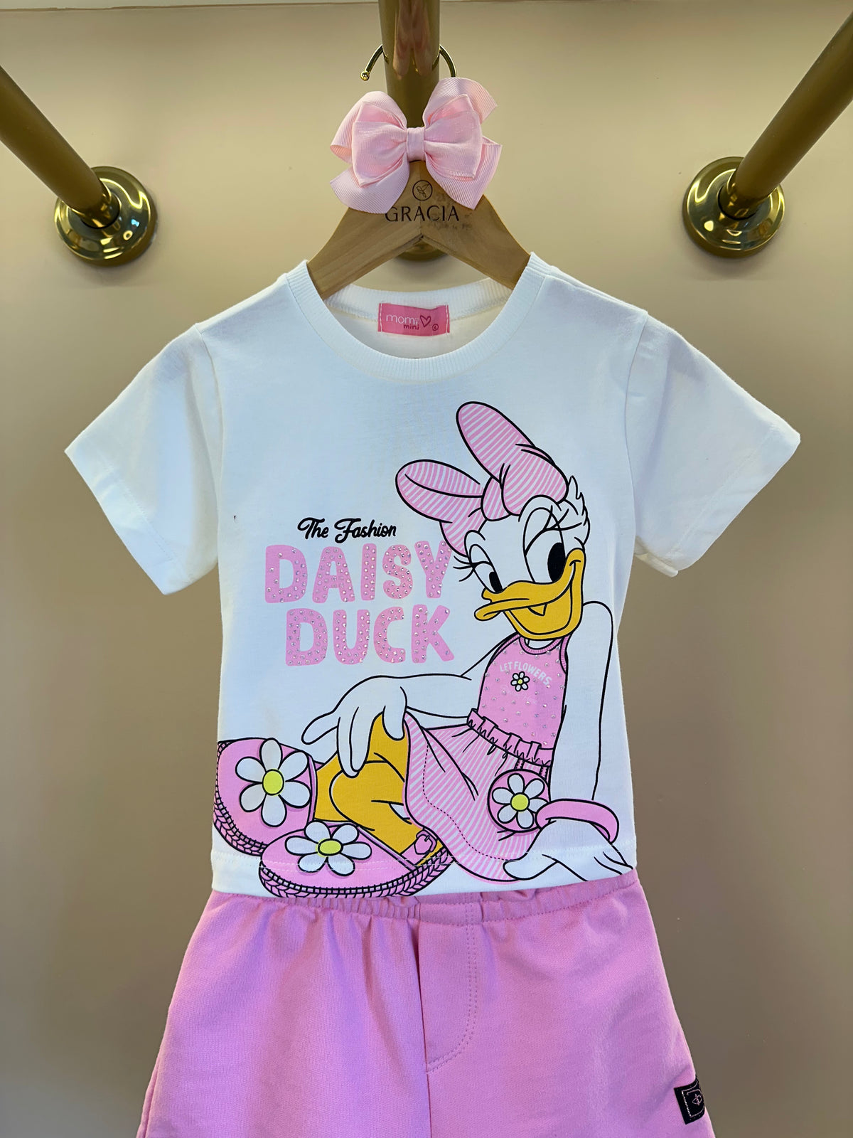 Conjunto Infantil Blusa Daisy Duck e Short Cós de Elástico - Momi