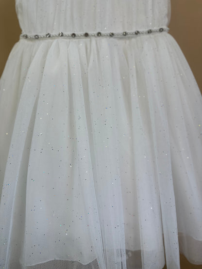 Vestido Infantil Tule Cinto Pérolas e Strass Off - Petit Cherie