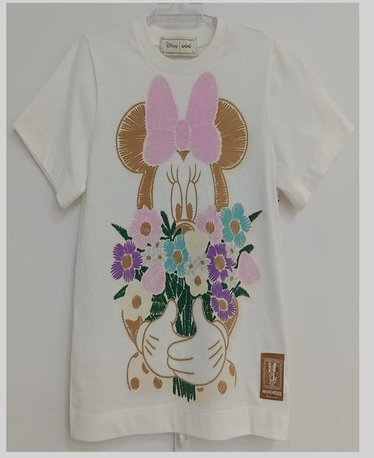 Conjunto Infantil Blusa Over Minnie Flores e Calça Flare Canelada Bege - Animê