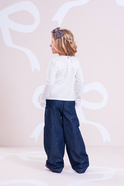 Conjunto Infantil Blusa Cotton Amour Cristal Off White e Calça Jeans Reta Cristais - Pituchinhus