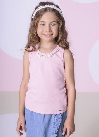 Regata Infantil Pérolas & Cristais Rosa Gelado - Pituchinhus