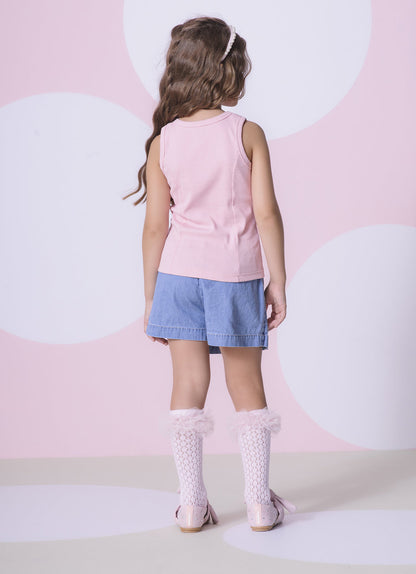 Regata Infantil Pérolas & Cristais Rosa Gelado - Pituchinhus