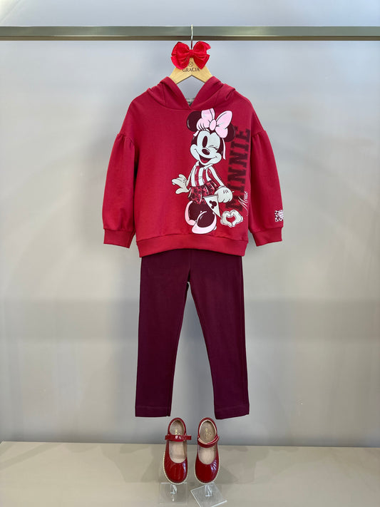 Conjunto Infantil Casaco Capuz e Orelha Minnie e Legging Cranberry - Animê
