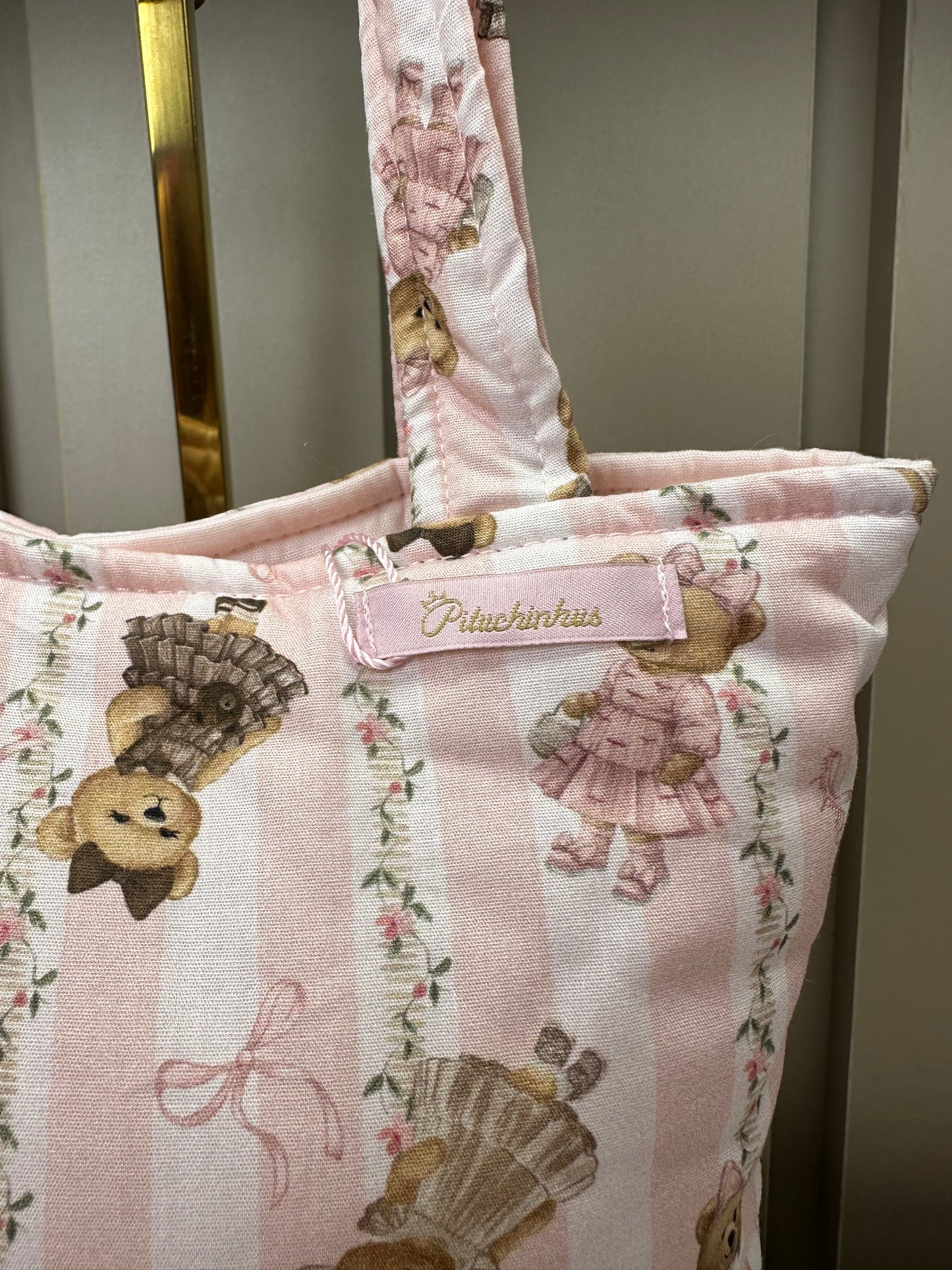 Bolsa Infantil Puffer Estampado Laço Ursinho e Lista - Pituchinhus PRÉ-VENDA